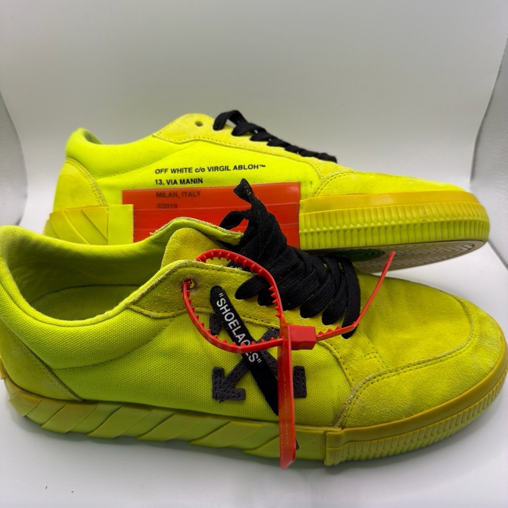 Off-White Neon Yellow Sneakers with Red Sole